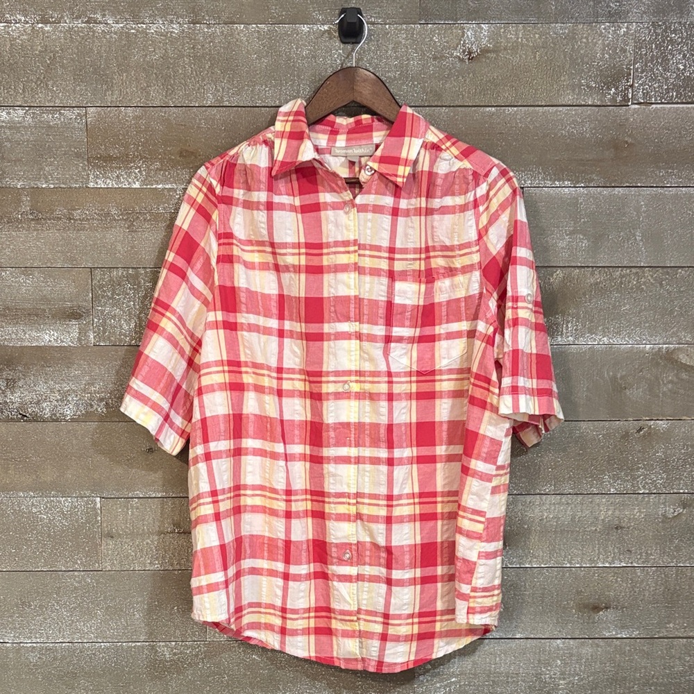 Woman Within Red and Cream Plaid Men's Shirt